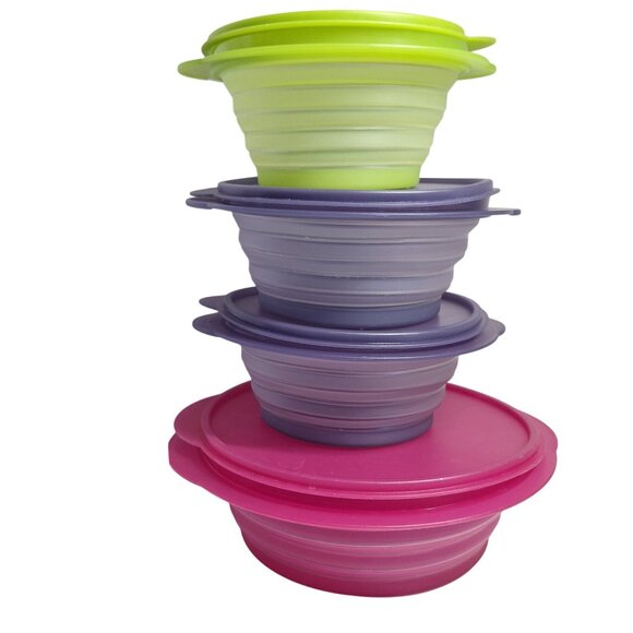 Tupperware Other - Flat Out Tupperware Collapsible Lot 8 1/4 cup Pink 4c Purple 3c Green